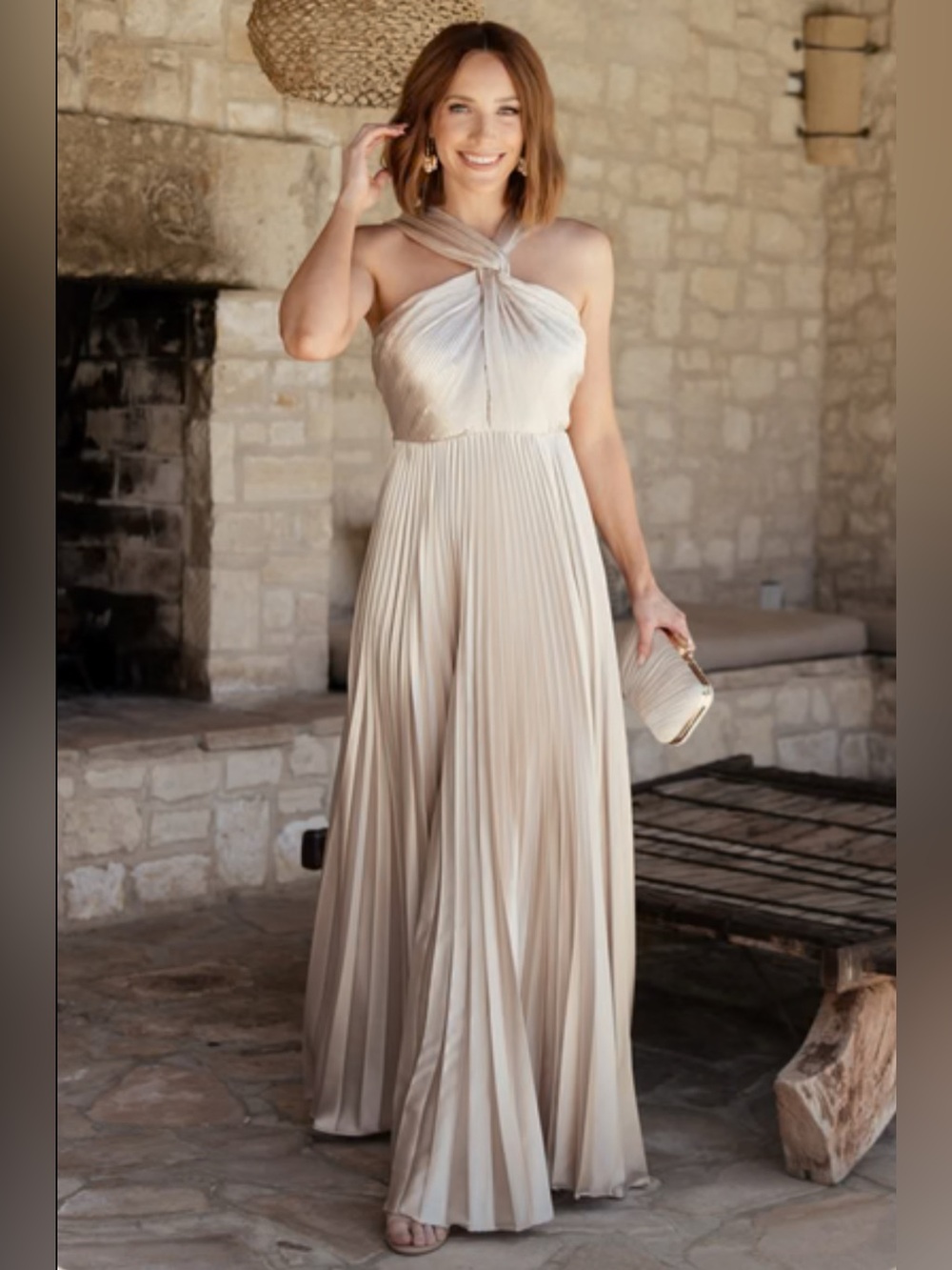 Baltic Born Pleated Maxi Dress in Champagne